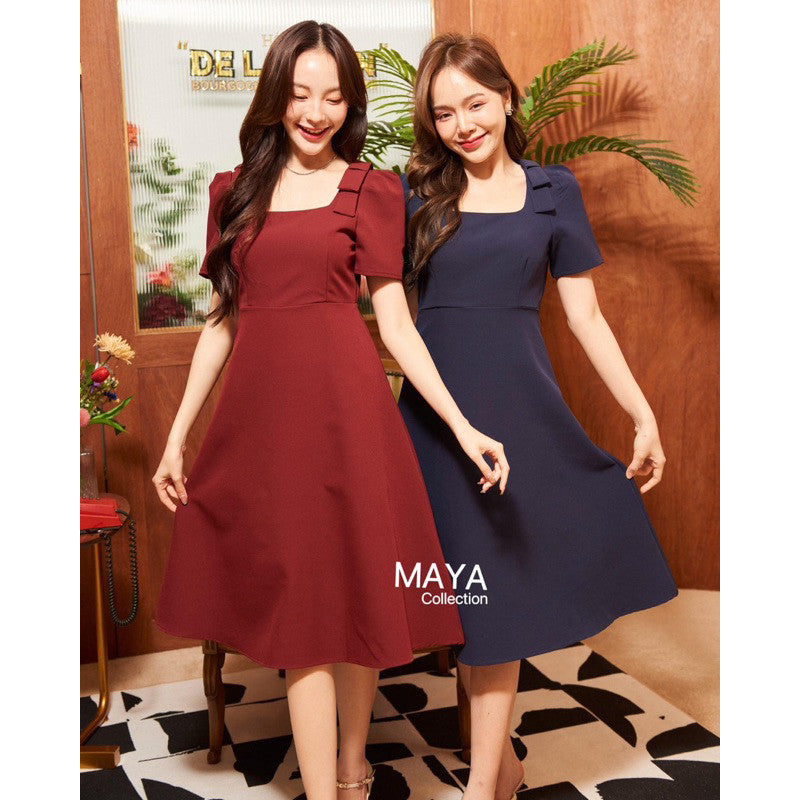 G089 มีสีดำ ด้วยน่า เดรสไปงานแต่ง s m l xl 2xlชุดเดรสแต่งโบว์ไหล่ ผ้าสวยมีน้ำหนัก คุ้มเกินราคา