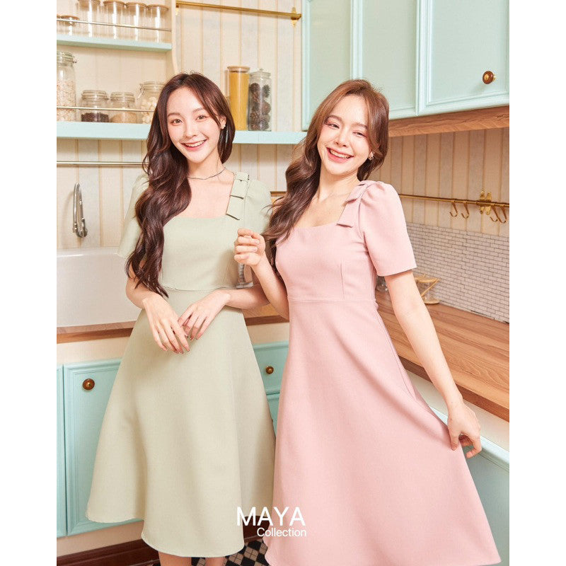 G089 มีสีดำ ด้วยน่า เดรสไปงานแต่ง s m l xl 2xlชุดเดรสแต่งโบว์ไหล่ ผ้าสวยมีน้ำหนัก คุ้มเกินราคา
