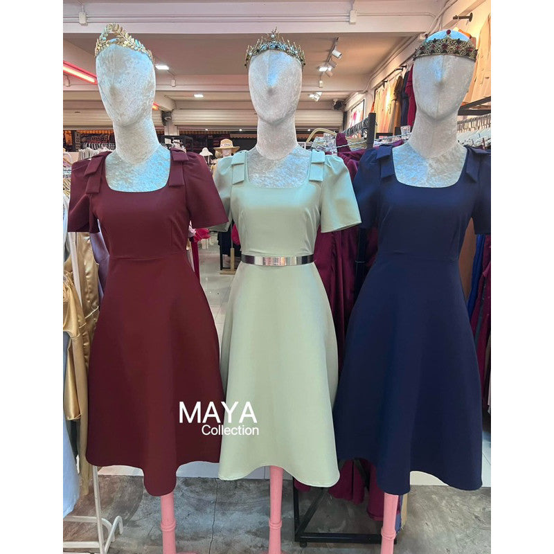 G089 มีสีดำ ด้วยน่า เดรสไปงานแต่ง s m l xl 2xlชุดเดรสแต่งโบว์ไหล่ ผ้าสวยมีน้ำหนัก คุ้มเกินราคา