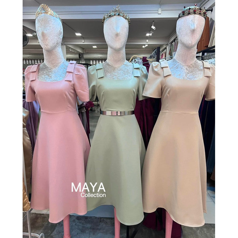 G089 มีสีดำ ด้วยน่า เดรสไปงานแต่ง s m l xl 2xlชุดเดรสแต่งโบว์ไหล่ ผ้าสวยมีน้ำหนัก คุ้มเกินราคา