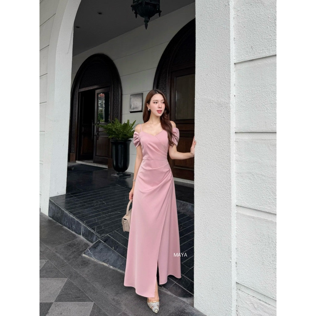 G139 s m l xl 2xl 3xl ชุดไปงานแต่ง สีชาเขียวมาใหม่  ชุดออกงาน ราตรีเพื่อนเจ้าสาว เสริมฟองน้ำ