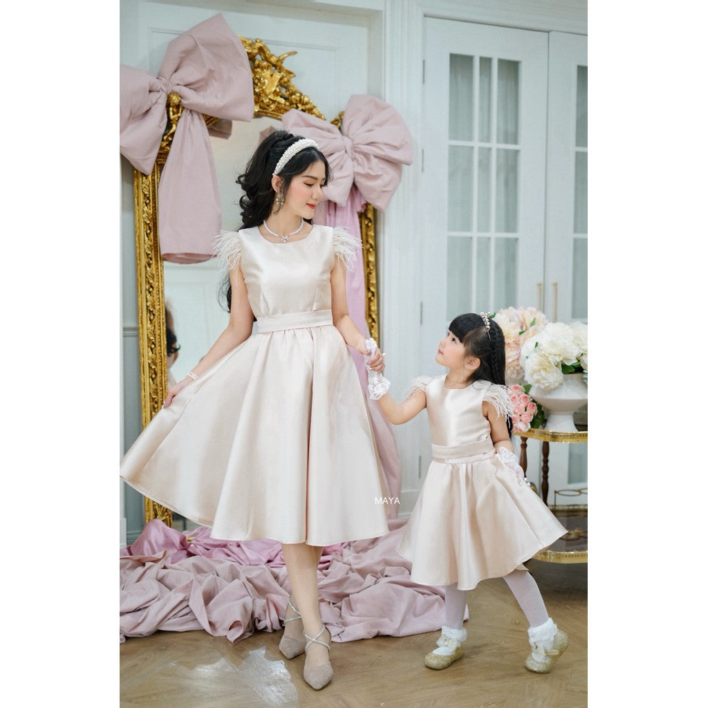 ชุดเดรสออกงานแม่+ลูก ชุดไปงานแต่ง ชุดไปงานบุญ s2xl + เด็ก size 100-140 กดใส่เดี่ยวหรือคู่ได้หมดค่า