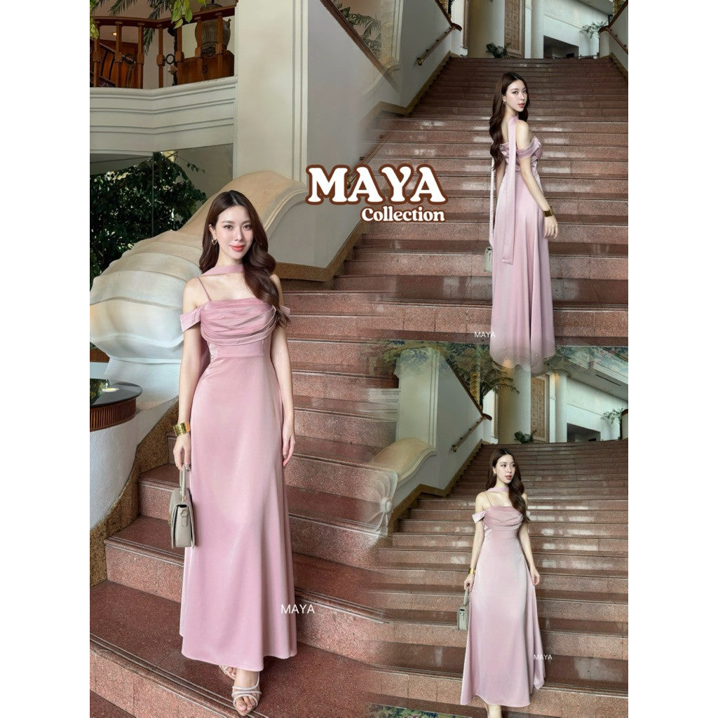 G144 ชุดเพื่อนเจ้าสาว สีน้ำตาลไหม้มาใหม่ ค่า ชุดเดรสออกงานสาวอวบ ชุดไปงานแต่งานs-3xl