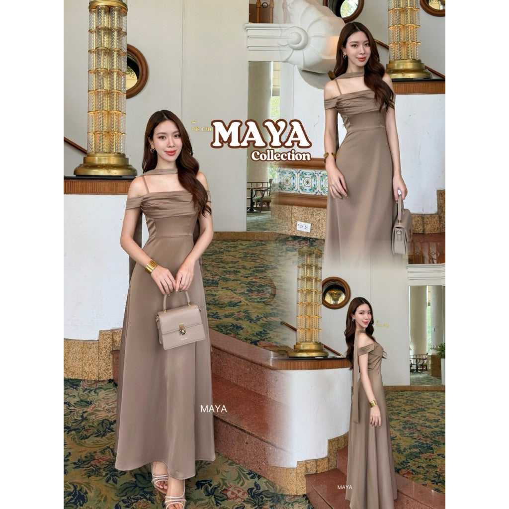 G144 ชุดเพื่อนเจ้าสาว สีน้ำตาลไหม้มาใหม่ ค่า ชุดเดรสออกงานสาวอวบ ชุดไปงานแต่งานs-3xl