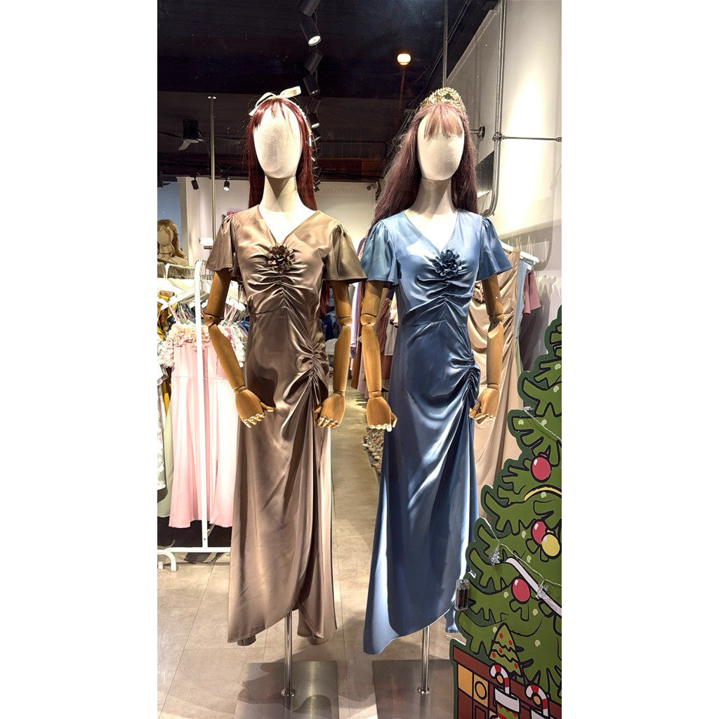 ชุดออกงานสวยๆ G138 ชุดเพื่อนเจ้าสาว ชุดเดรสออกงาน ไซส์ S-3XL สีชาเขียวมาใหม่