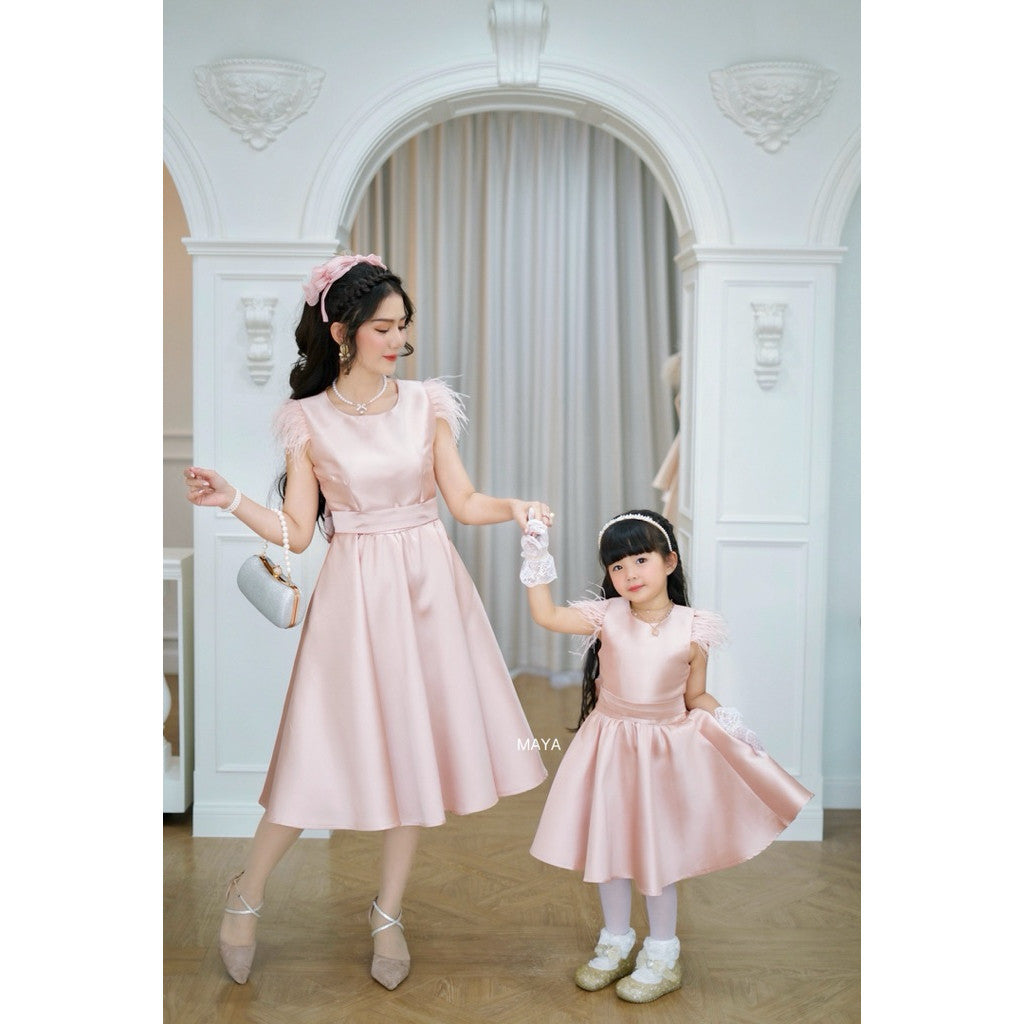 ชุดเดรสออกงานแม่+ลูก ชุดไปงานแต่ง ชุดไปงานบุญ s2xl + เด็ก size 100-140 กดใส่เดี่ยวหรือคู่ได้หมดค่า