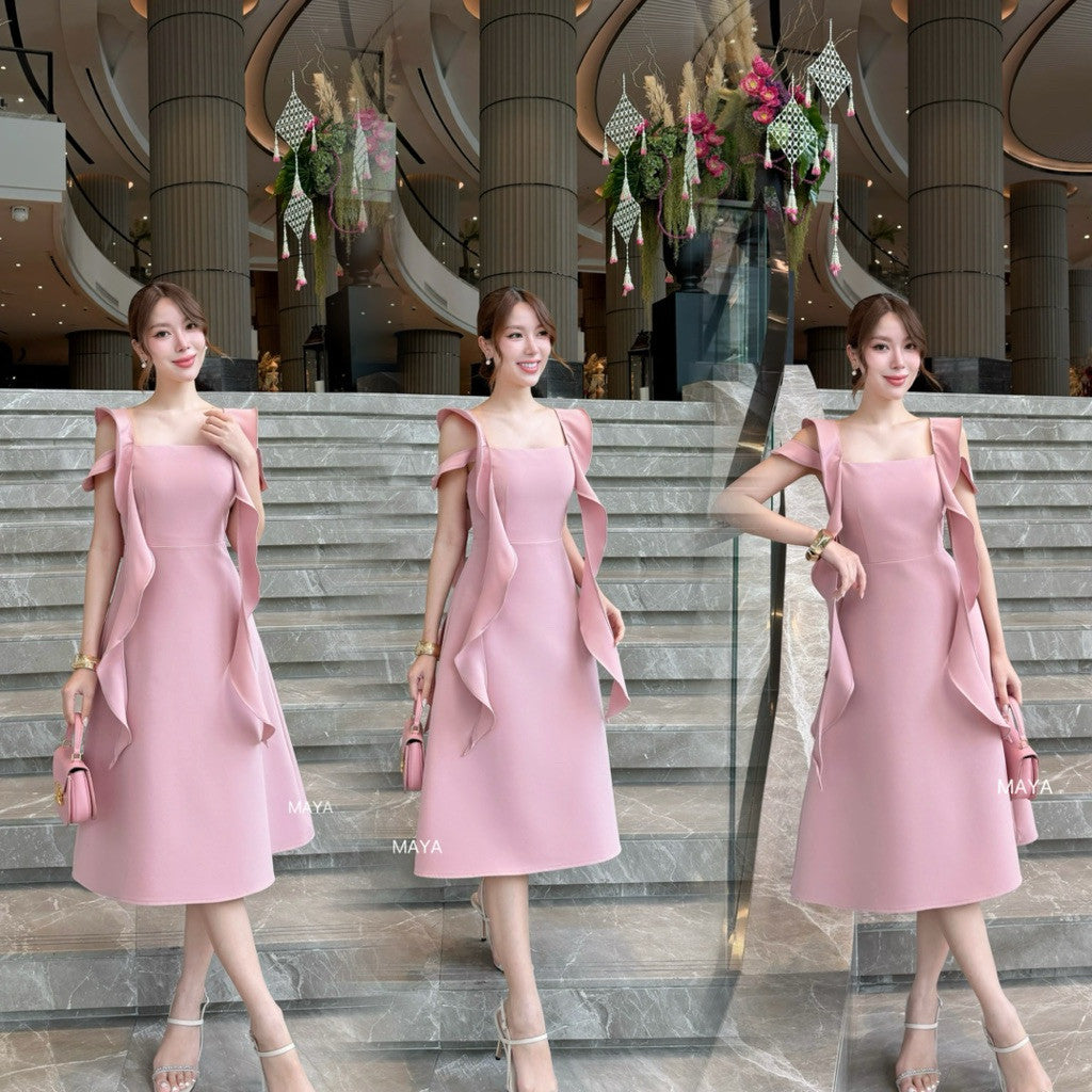 เดรสสั้นไปงาน ชุดไปงาน s-3xlผ้าอัดกาวอยู่ทรงสวย ดูแพง G153 สะโพกฟรี