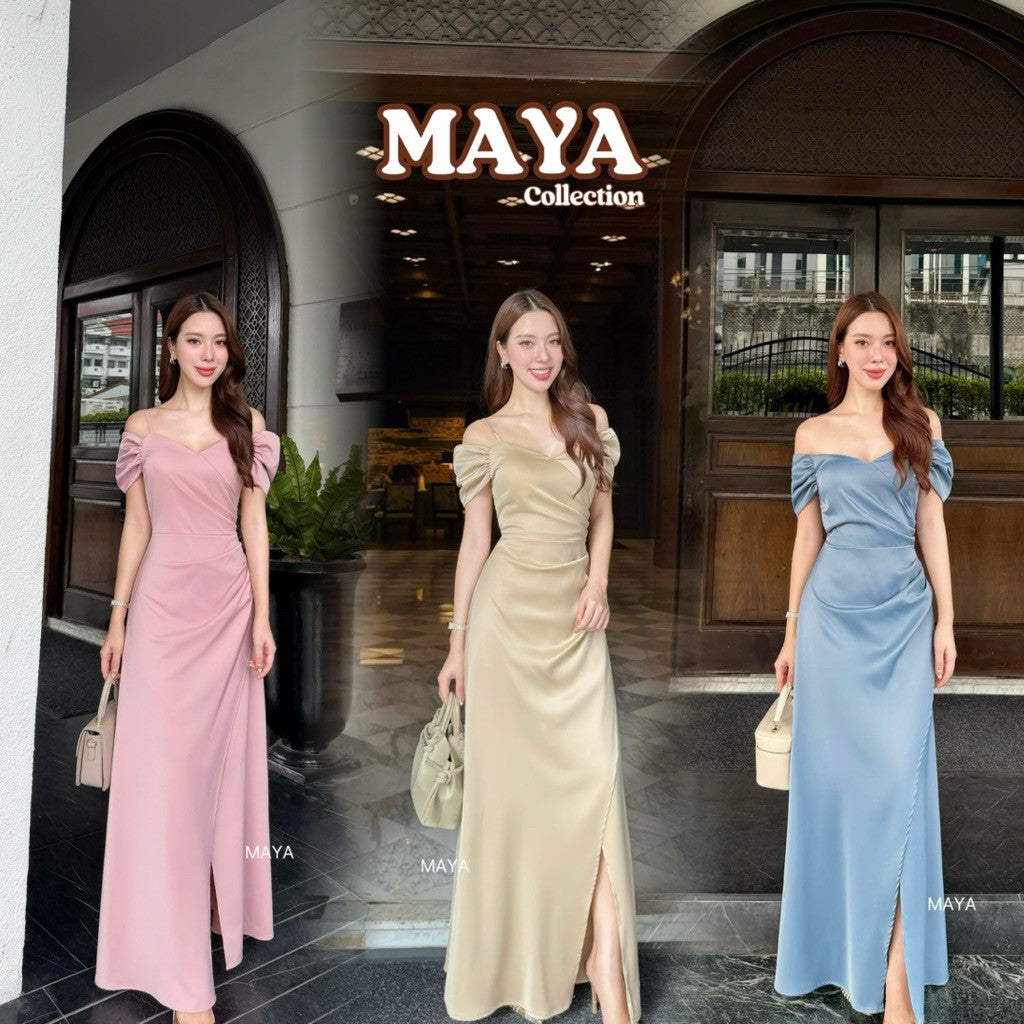 G139 s m l xl 2xl 3xl ชุดไปงานแต่ง สีชาเขียวมาใหม่  ชุดออกงาน ราตรีเพื่อนเจ้าสาว เสริมฟองน้ำ