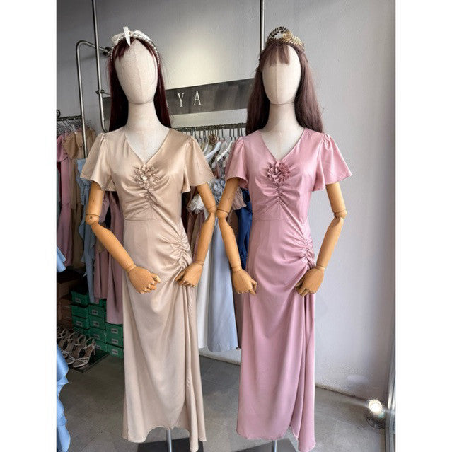 ชุดออกงานสวยๆ G138 ชุดเพื่อนเจ้าสาว ชุดเดรสออกงาน ไซส์ S-3XL สีชาเขียวมาใหม่
