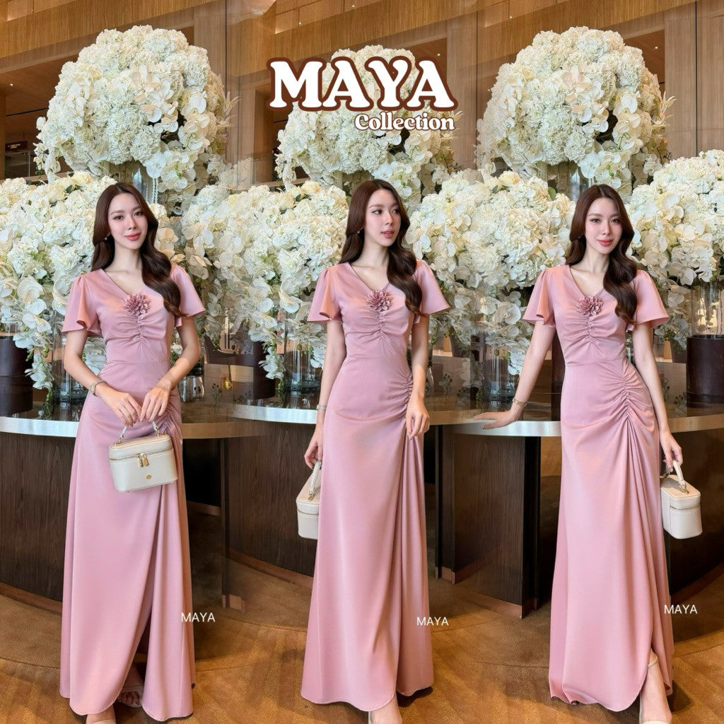 ชุดออกงานสวยๆ G138 ชุดเพื่อนเจ้าสาว ชุดเดรสออกงาน ไซส์ S-3XL สีชาเขียวมาใหม่