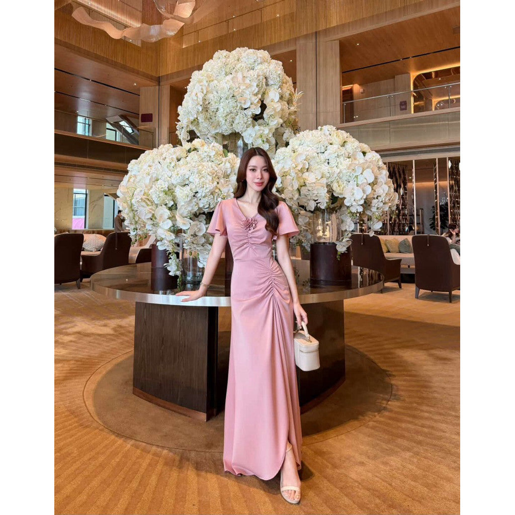 ชุดออกงานสวยๆ G138 ชุดเพื่อนเจ้าสาว ชุดเดรสออกงาน ไซส์ S-3XL สีชาเขียวมาใหม่