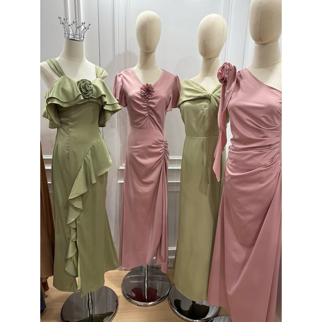 ชุดออกงานสวยๆ G138 ชุดเพื่อนเจ้าสาว ชุดเดรสออกงาน ไซส์ S-3XL สีชาเขียวมาใหม่