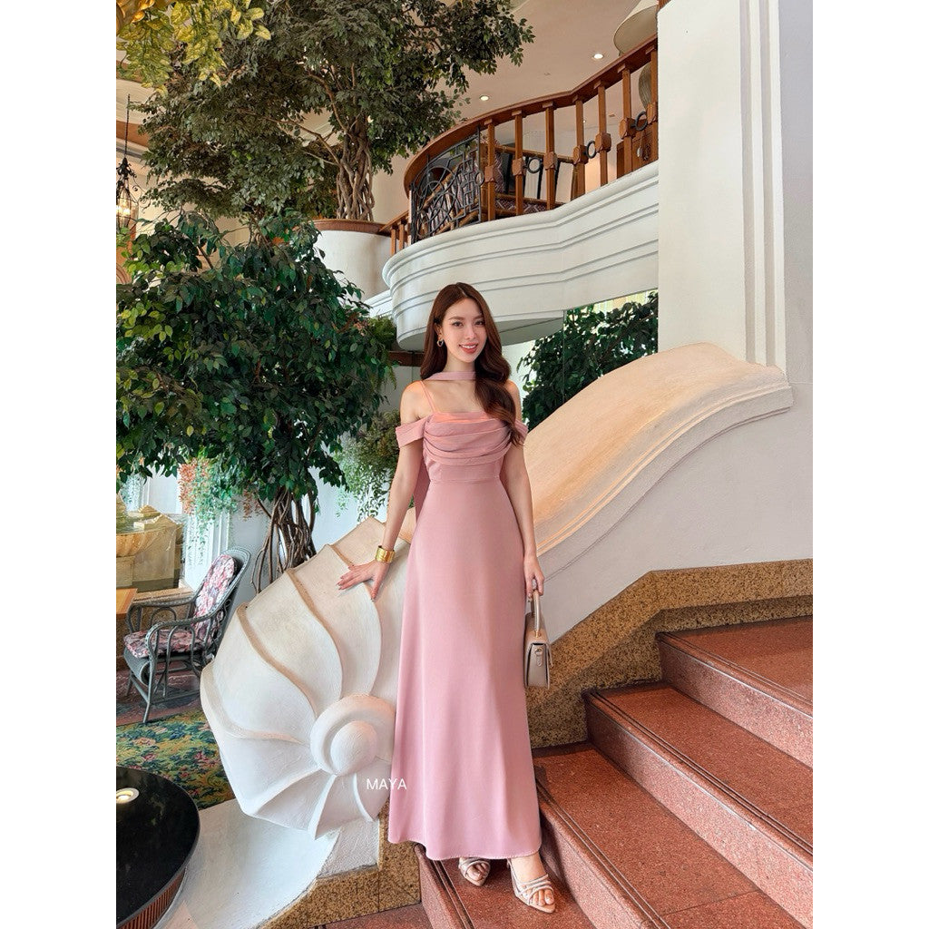 G144 ชุดเพื่อนเจ้าสาว สีน้ำตาลไหม้มาใหม่ ค่า ชุดเดรสออกงานสาวอวบ ชุดไปงานแต่งานs-3xl
