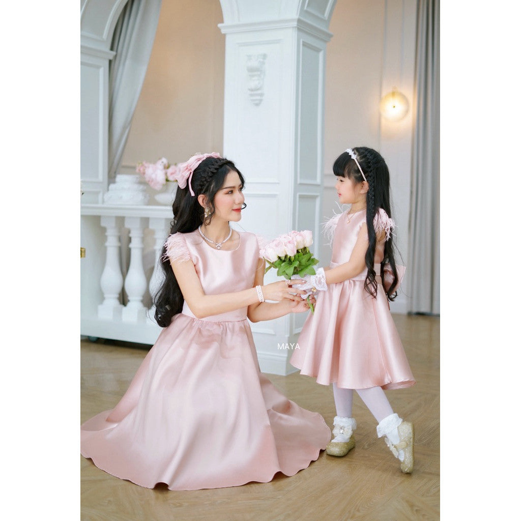 ชุดเดรสออกงานแม่+ลูก ชุดไปงานแต่ง ชุดไปงานบุญ s2xl + เด็ก size 100-140 กดใส่เดี่ยวหรือคู่ได้หมดค่า