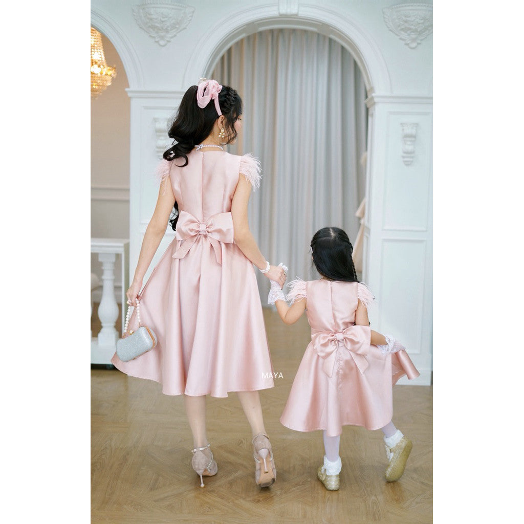 ชุดเดรสออกงานแม่+ลูก ชุดไปงานแต่ง ชุดไปงานบุญ s2xl + เด็ก size 100-140 กดใส่เดี่ยวหรือคู่ได้หมดค่า