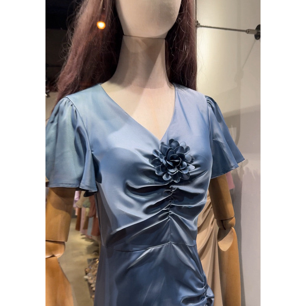ชุดออกงานสวยๆ G138 ชุดเพื่อนเจ้าสาว ชุดเดรสออกงาน ไซส์ S-3XL สีชาเขียวมาใหม่