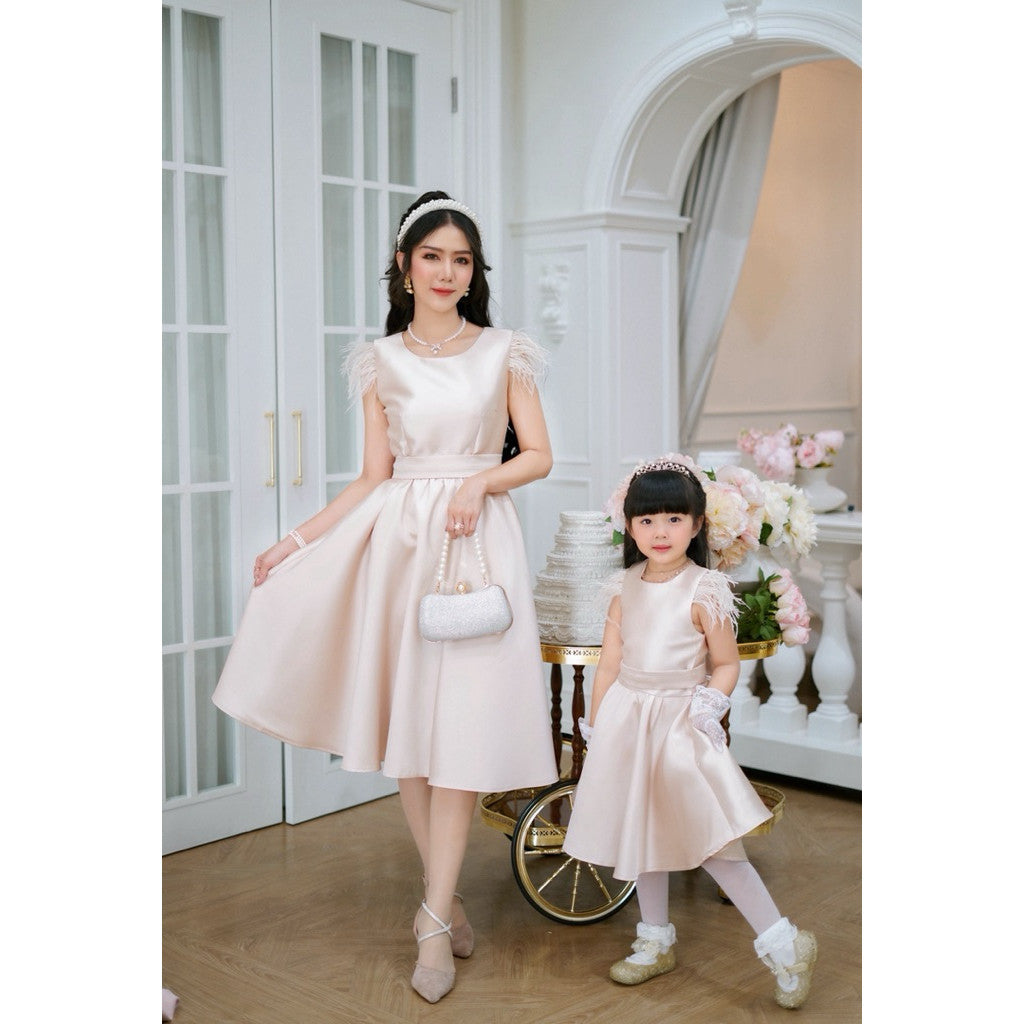 ชุดเดรสออกงานแม่+ลูก ชุดไปงานแต่ง ชุดไปงานบุญ s2xl + เด็ก size 100-140 กดใส่เดี่ยวหรือคู่ได้หมดค่า
